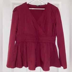 Burgundy Peplum Flare Top